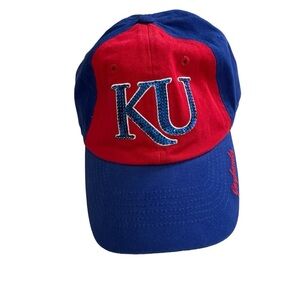 KU Kansas University Jayhawks Sequin Adjustable Baseball Cap Hat Blue Red